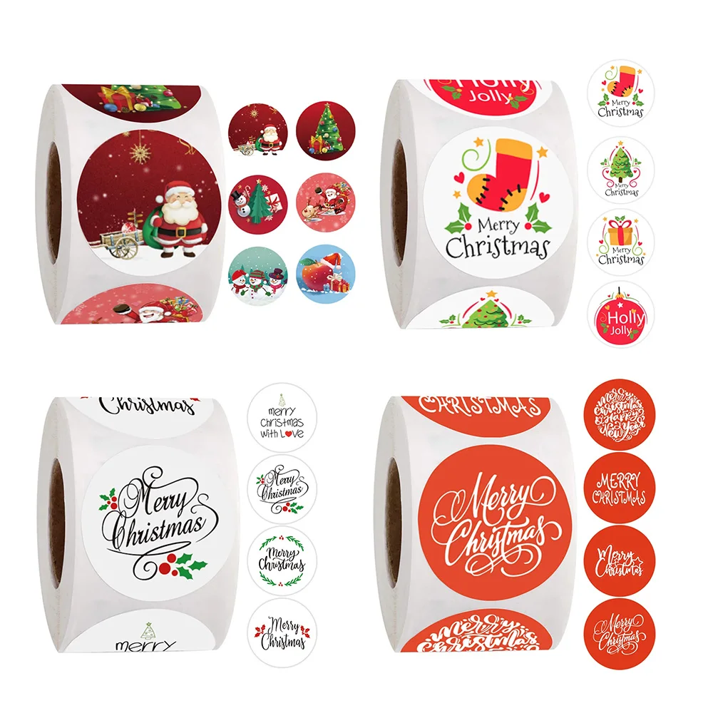 

500Pcs/Roll Merry Christmas Sticker Colorful Cartoon Pattern with Words Sticker Scrapbooking for Christmas Decoration Sticker