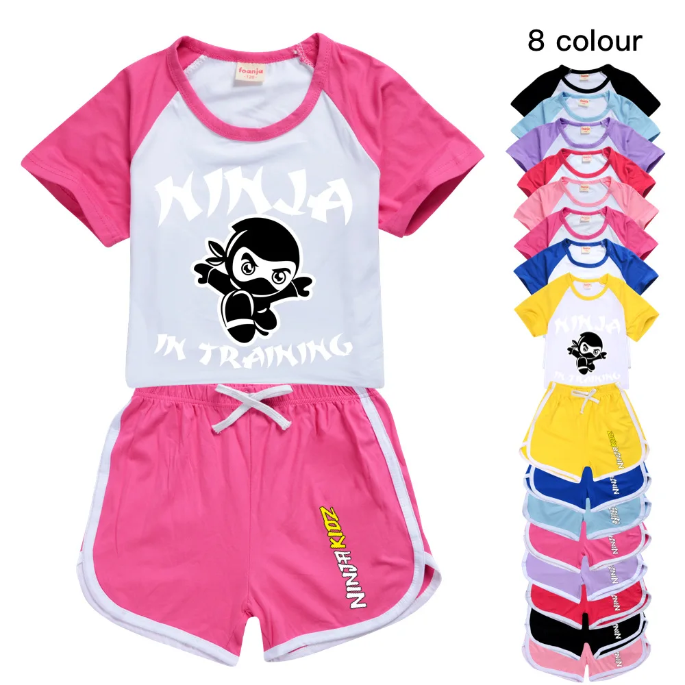 

Girls Boys Summer Set NUINJA KIDZ Kids Sports T shirt +Pants 2-piece set Baby Clothing Comfortable outfits Pyjamas