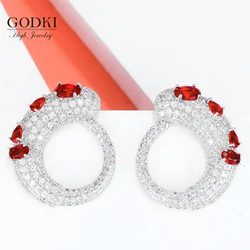 

GODKI Trendy Luxury Red CZ Snake Design Stud Earrings For Women Wedding Cubic Zircon Crystal Dubai Bridal Hign END Earrings 2019