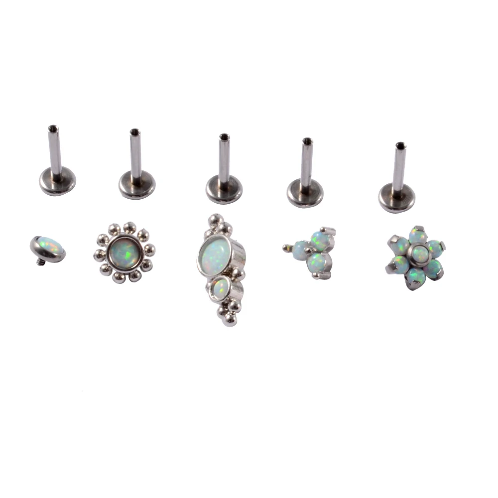 or 5mm 4mm Pierced Owl Set of 3 Opal Set Flat Top 316L Surgical Steel Cartilage/Tragus Barbell in 3mm