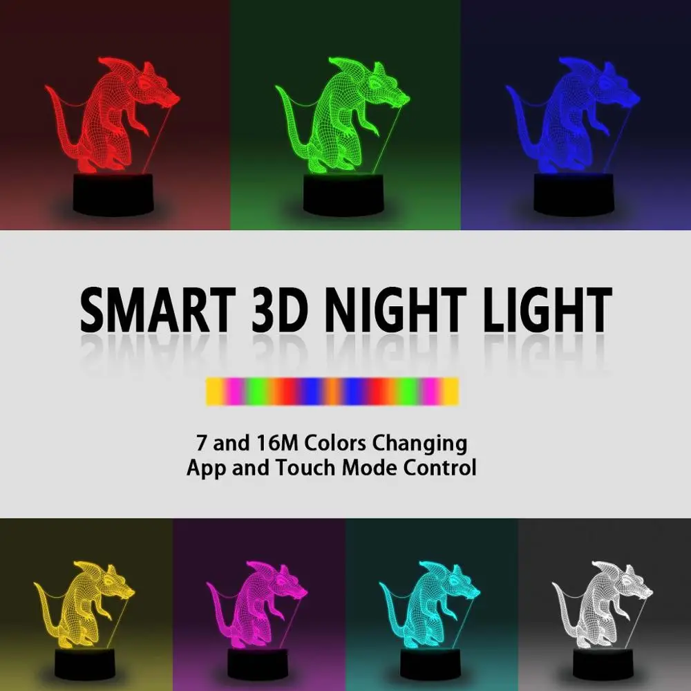 NiteApps 3D Rat Mouse LED Night Light Desk Table Illusion Lamp Holiday Birthday Gift APP/Touch Control