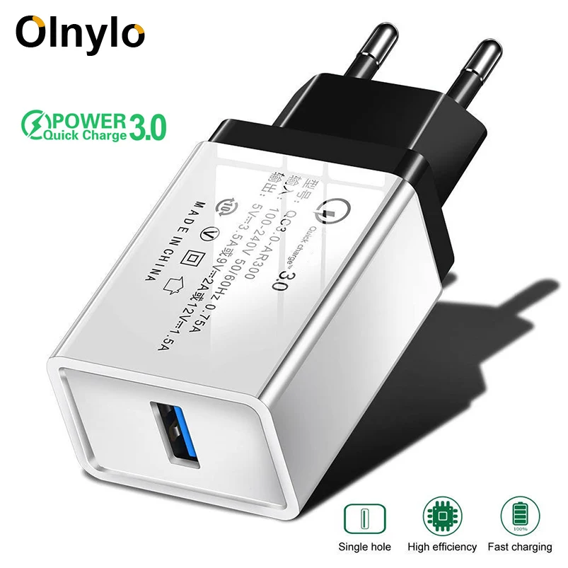 

Olnylo Quick Charge 3.0 Mobile Phone Charger EU/US Plug Wall USB Fast Charging Adapter for iPhone 11 Pro XS Max XR Chargers USB