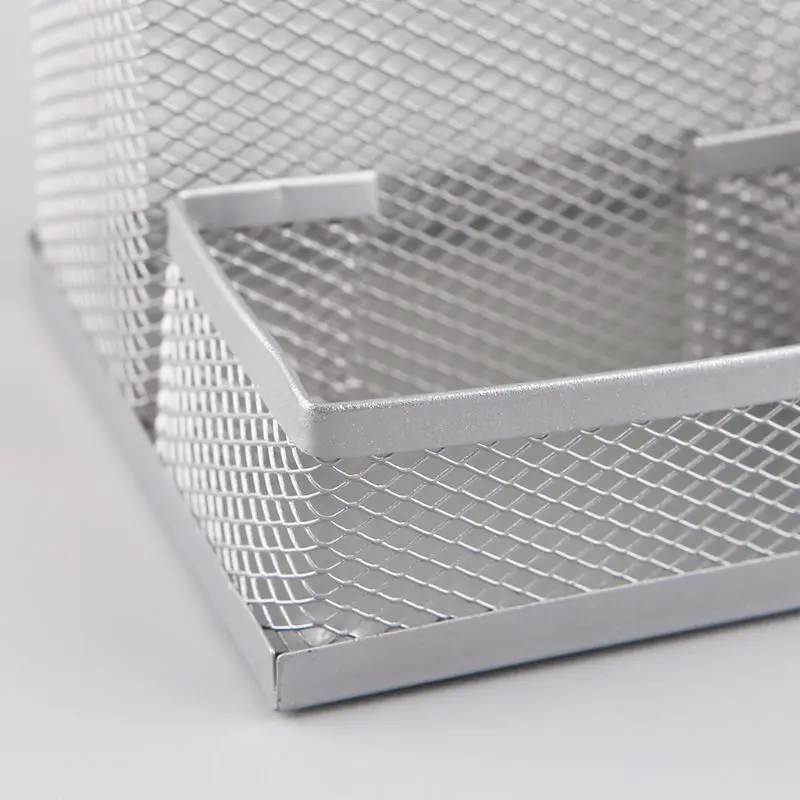 Metal Mesh Desk Organizer Pen Pencil Storage Holder with 3 Compartments for Home Office Students Supplies Accessories