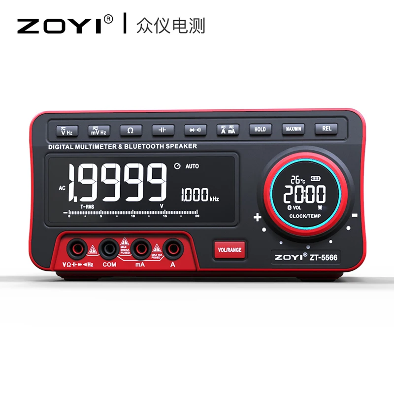 

ZOYI Desktop Multimeter ZT-5566 Dual Screen EBTN 19999 Counts + BT Speaker Voltage Current Cap Hz Tester with clock