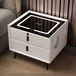 Mesita de noche inteligente con carga USB inalámbrica, mesita de noche creativa multifuncional con luz LED sensible a infrarrojos para Hotel