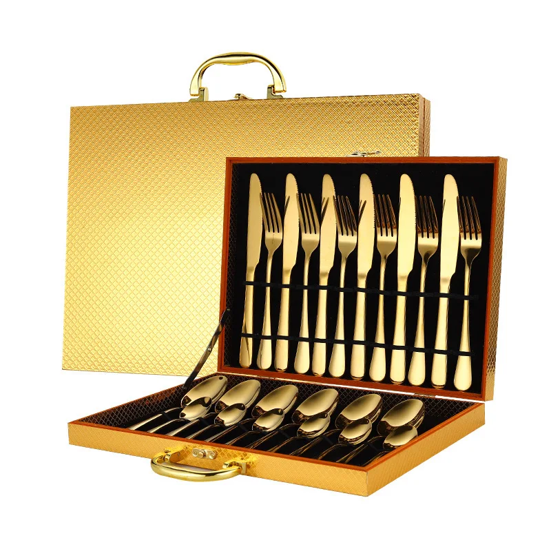 

24pcs Dinner Goldware Cutlery Dinnerware Set Spoon Fork Knife Set Stainless Steel Cutlery Sets Portable Tableware Cutlery Sets