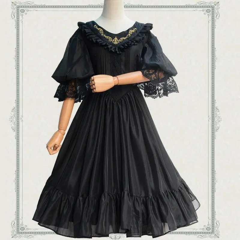 Платье в стиле Лолиты Jsk для девочек, винтажное Европейское Королевское Дворцовое платье принцессы в готическом стиле, Черный Кружевной Костюм для косплея, костюм на Хэллоуин для женщин - Цвет: Черный