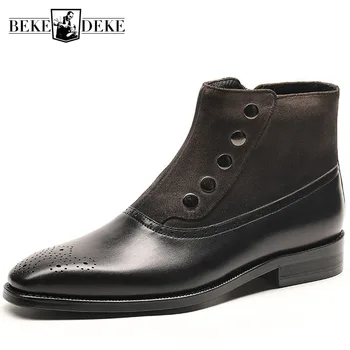 

Business Men Formal Cow Real Leather Ankle Boots Formal Pointed Toe Office Work Safety Shoes Beading Winter Boots Male Footwear