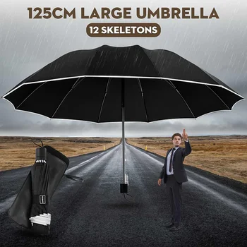 

125cm Strong Wind Resistant Umbrella Rain Women Large Folding Umbrellas with Reflective Strip Design Men Family Travel Business