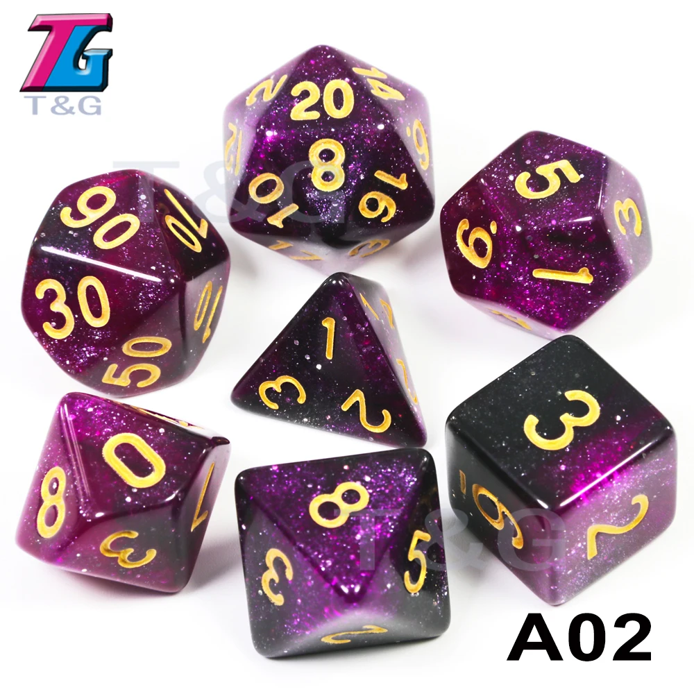 Игральные кости DND 7 шт./компл. Вселенной Galaxy D4, D6, D8, D10, D10%, D12, D20 многогранные с драконами и подземелья игровой набор - Цвет: A02