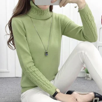 

Women Sweaters Winter Warm Turtleneck Sweater Pullovers Long Sleeve Slim Twist Cuff Knitted Sweater ladies Sweaters Pullover
