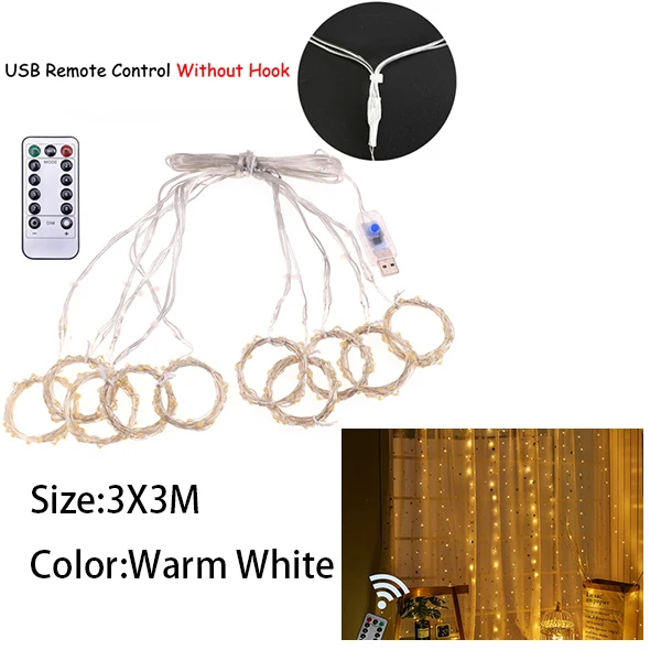 3X3M Warm White Сказочная светодиодная гирлянда-штора, гирлянда, гирлянда, 3x3 м, Рождественский декоративный светодиодный гирлянда, рождественские вечерние, для сада, свадьбы, спальни, INS, перья, свет - Испускаемый цвет: 3X3M Warm White