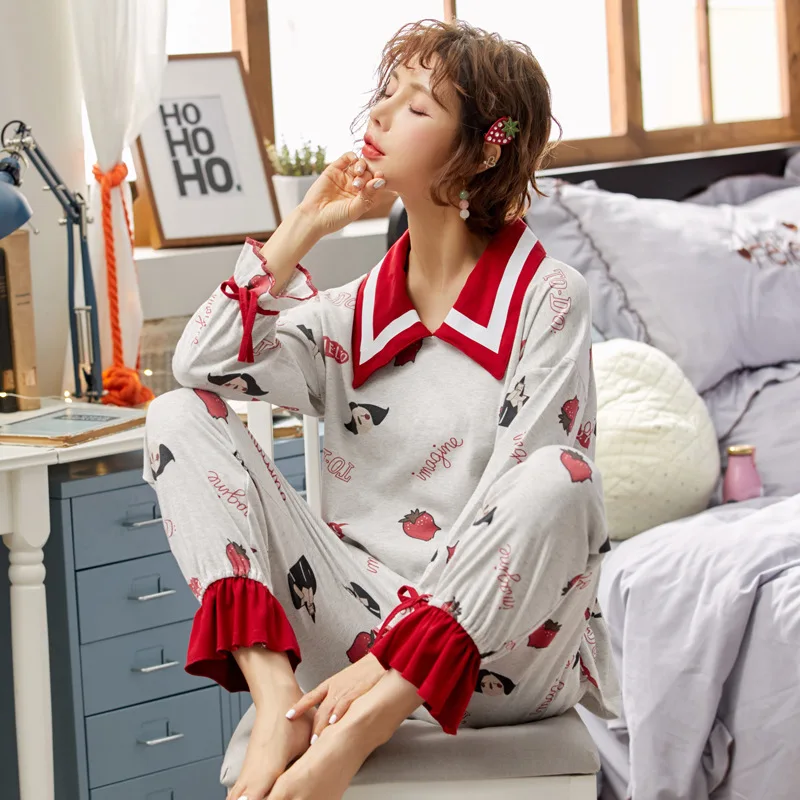 

2020 Spring And Autumn 6535 Cotton Long Sleeve Thin Sweet Cute Casual-Outer Wear All Cotton Suit Tracksuit Women's