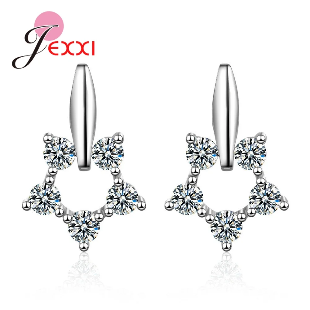 Романтические блестящие белые серьги-гвоздики с цирконием класса AAA для женщин, однотонные 925 пробы серебряные свадебные ювелирные изделия для помолвки