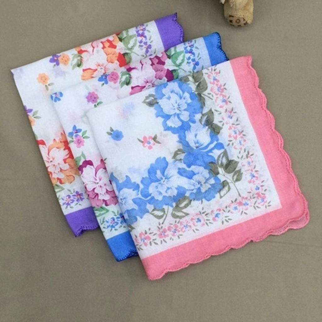 12X Womens Beauty Floral Printed Handkerchief Wendding Party Cotton Blend Hanky