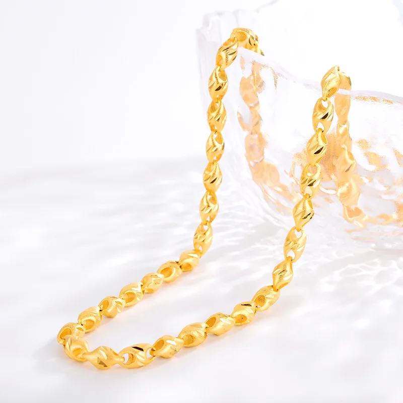 

Necklace for Men Women Solid Yellow Gold Color Thailand Sand Gold Chain Clavicle Necklaces Boyfriend Birthday Jewelry Gifts Male