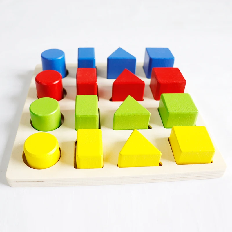 

Wooden Geometric Shape Montessori Puzzle Sorting Math Bricks Preschool Learning Educational Game Baby Toddler Toys