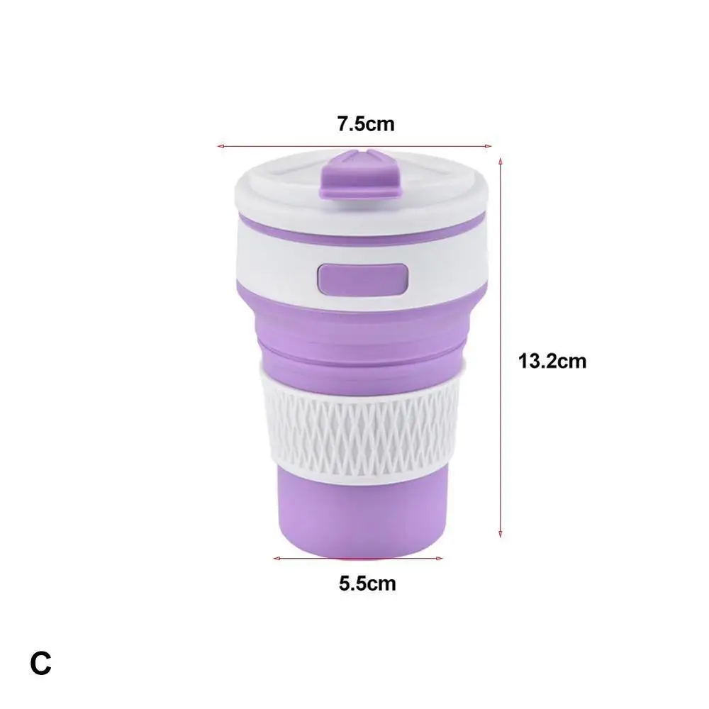 Выдвижной 350 мл портативный складной силиконовый чайник Кемпинг чашка с крышкой бутылки воды спортивная чашка - Цвет: C