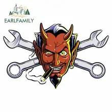 EARLFAMILY 13cm x 8.1cm for Devils Retro Mechanic Cartoon Car Stickers Vinyl JDM Bumper Trunk Truck Graphics Waterproof Anime