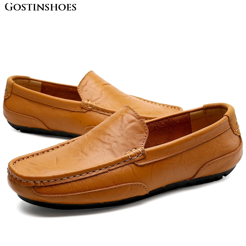 Genuine Leather Casual Shoes Men High Quality Mens Loafers Moccasins Homme Slip on Black Driver Size 37-47 | Обувь