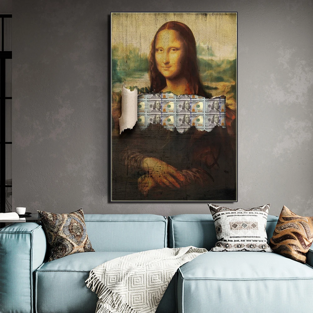 Abstract Wall Art Canvas Pictures Mona Lisa Broken dollar Painting Posters and Prints For Living Room Home Decor | Дом и сад