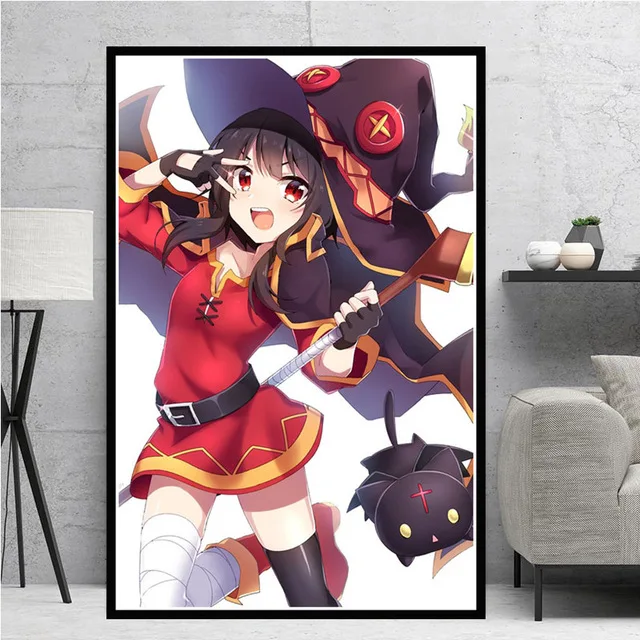 Плакатный принт KonoSuba MEGUMIN милая девушка Япония Аниме подарок чернила холст масляная живопись художественная стена картины для гостиной домашний декор - Цвет: 4