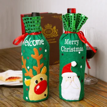 

Paillette Christmas Red Wine Bottle Covers Bag Holiday Santa Claus Champagne Bottle Cover Deer Christmas Decorations For Home