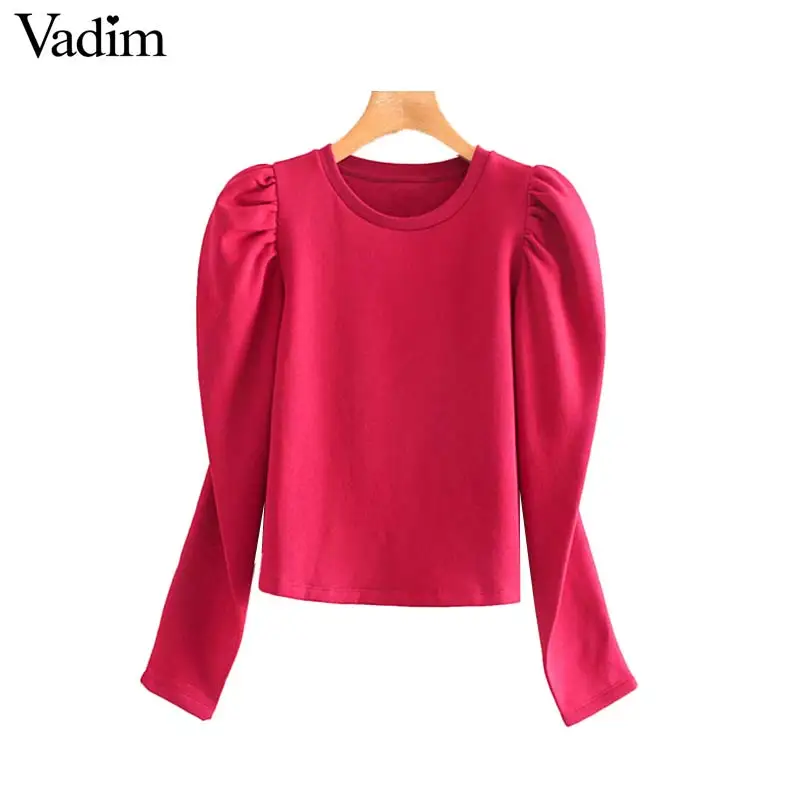 Vadim womem элегантный черный серый свитер с круглым вырезом и длинными рукавами-буфами пуловер офисная одежда женские элегантные шикарные свободные топы HA489