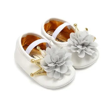 

Newborn PU Leather Floral baby moccasins Crown Big Flower Princess baby girls shoes Soft Soled Anti-slip Bebe Shoe