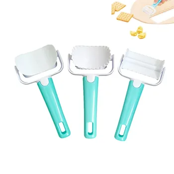 

3Pcs/Set Fondant Dough Bread Cookie Cutter Roller Knife Kitchen Baking Tools Round Rectangular Gear Shape Biscuit Cutting Blader