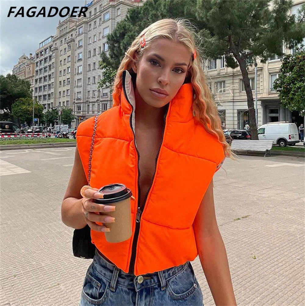 ik heb honger rek lunch Fagadoer Patchwork Mode Winter Down Vest Vrouwen Korte Vest Rits Jas Warm  Vest Stand Kraag Mouwloze Jas Gewatteerde|Parka's| - AliExpress