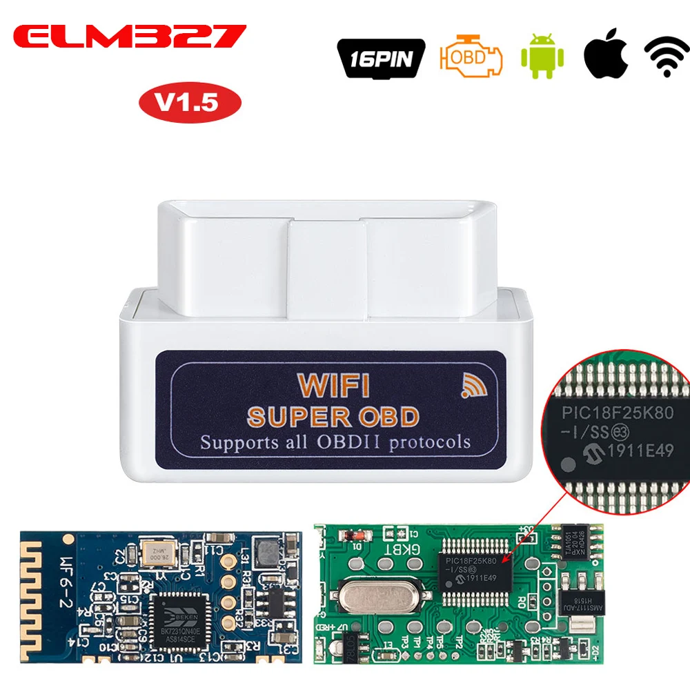 Ferramenta de Scanner Diagnóstico para Ios Wifi Mini Chip Pic18f25k80 Obdii Scanner Obd 2 Elm 327 Versão 1.5 – Android 2020 Elm327 V1.5
