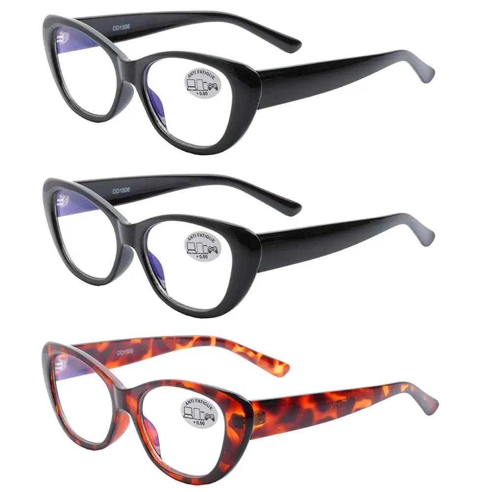 black2 tortoise1 3 шт., кошачий глаз, анти-синий светильник, очки, модные кошачий глаз, компьютерные очки для чтения, женские плоские зеркальные очки DD1506 - Цвет оправы: black2 tortoise1