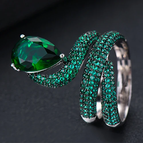 GODKI Jimbora Monaco, дизайнерское роскошное эффектное кольцо в виде змеи для женщин, на каждый день, кубический циркон, помолвка, Дубай, панк, свадьба - Цвет основного камня: GR