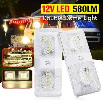 

2pcs Audew 12V 48 LED Double Dome Light with Switch Interior Roof Ceiling Lamp for RV Boat Camping Car Trailer Plastic White