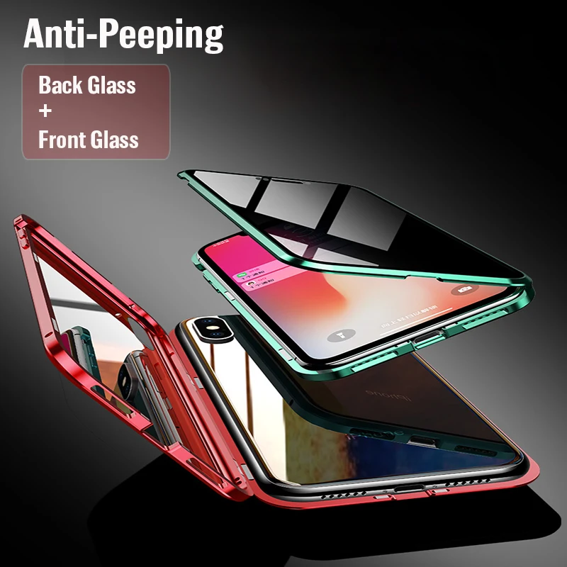 For iphone 7 8 Plus Cover Magnetic case xs Max XR Metal Bumber Protection Privacy Front Glass Phone Coque |