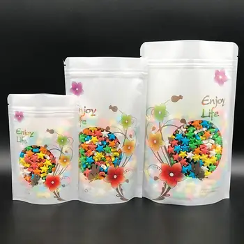 

100Pcs Plastic Standing Pouch Tea Storage Packing Bag Snack Cookies Reclosable Self Seal Bag Kitchen Party Gift Bags