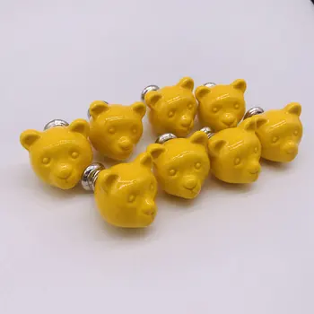 

8PC Europe Ceramic Knobs Yellow colored Porcelain Pulls Handles for Kids Cute Bear Furniture Wardrobe cabinet Doors drawer Knobs