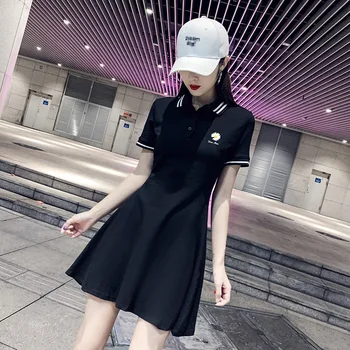 

Polo neck dress slimming waist casual sport T-shirt skirt lapel little black skirt skirt slim A line