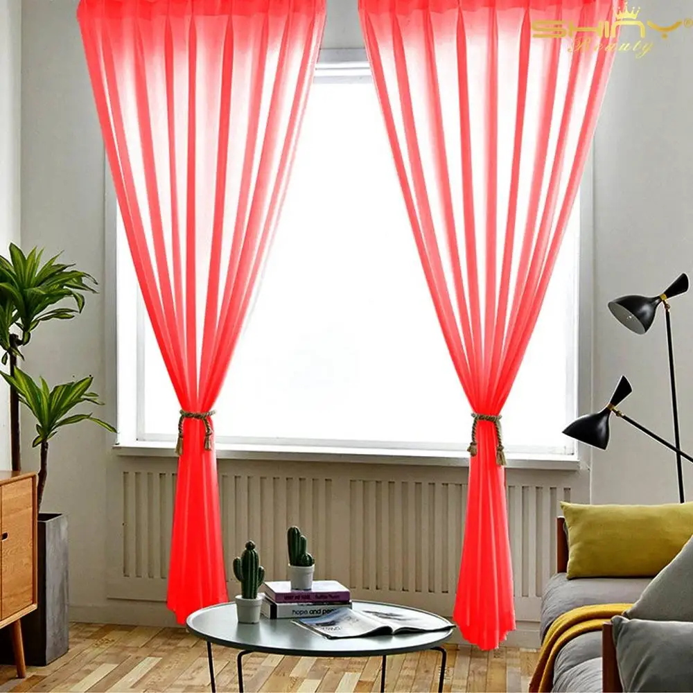 Living Room Curtains 29x108 Inch Red Side Door Curtain Panels Tulle Curtains Backdrop Solid Color Chiffon Curtain-M1007