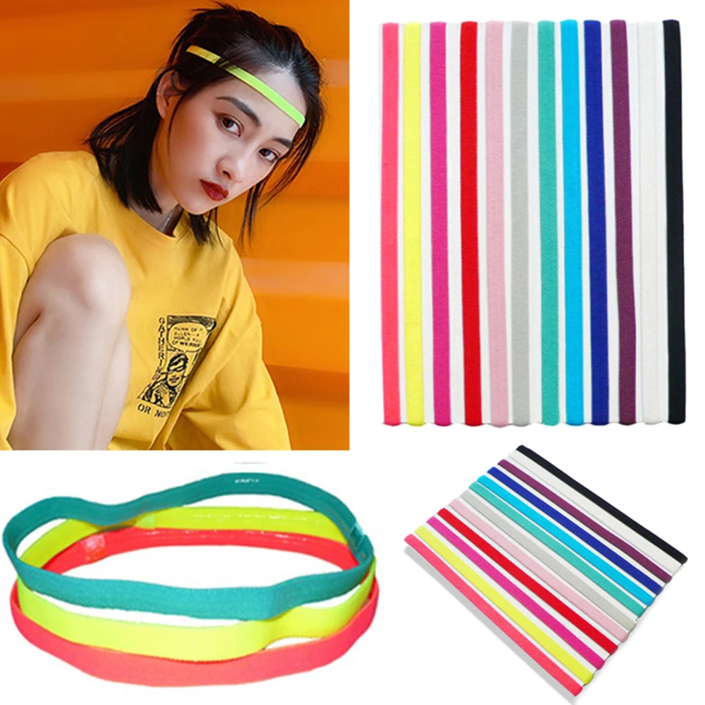 hair clips for fine hair Candy Color Sport Headband Women Men Anti-slip Yoga Fitness Sweatband Elastic Rubber Band Girl Football Running Hair Accessories head scarves