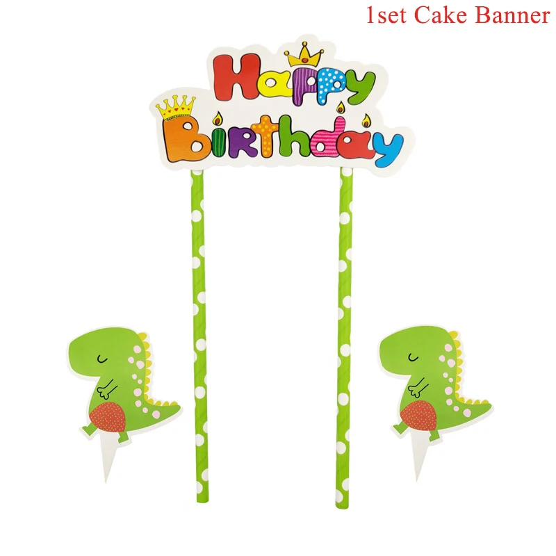 Реквизит Динозавр для вечеринки брелок для ключей динозавры кольцо браслеты ожерелья украшения для дня рождения подарок для детей Детские вечерние сувениры для душа - Цвет: 1set cake banner