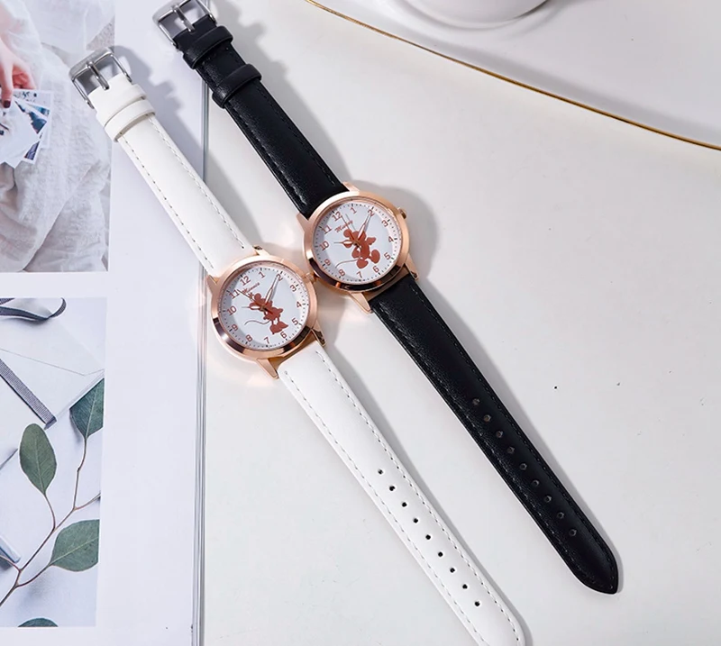 Дисней Принцесса Минни Микки Маус кварцевые часы кожаный ремешок водонепроницаемые часы Время Календарь женские часы Reloj Mujer