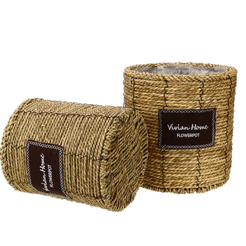 

Handmade Straw Flower Pot Rattan Flowerbasket Green Plant Garden Flower Pot Planter Basket Cabinet Crafts Furnishings Porch