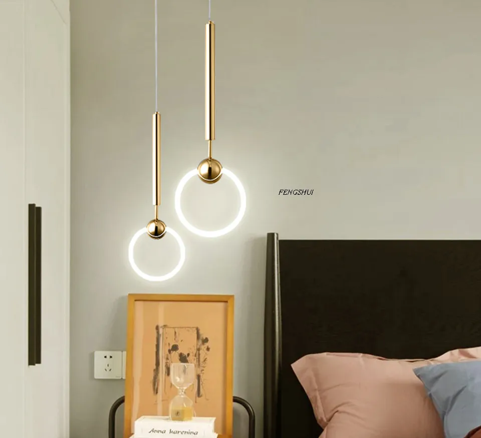 Nordic LED Metal Ring Pendant Lights Lighting Art Single Head Ring Pendant Lamp Cafe Living Room Restaurant Decor Light Fixtures