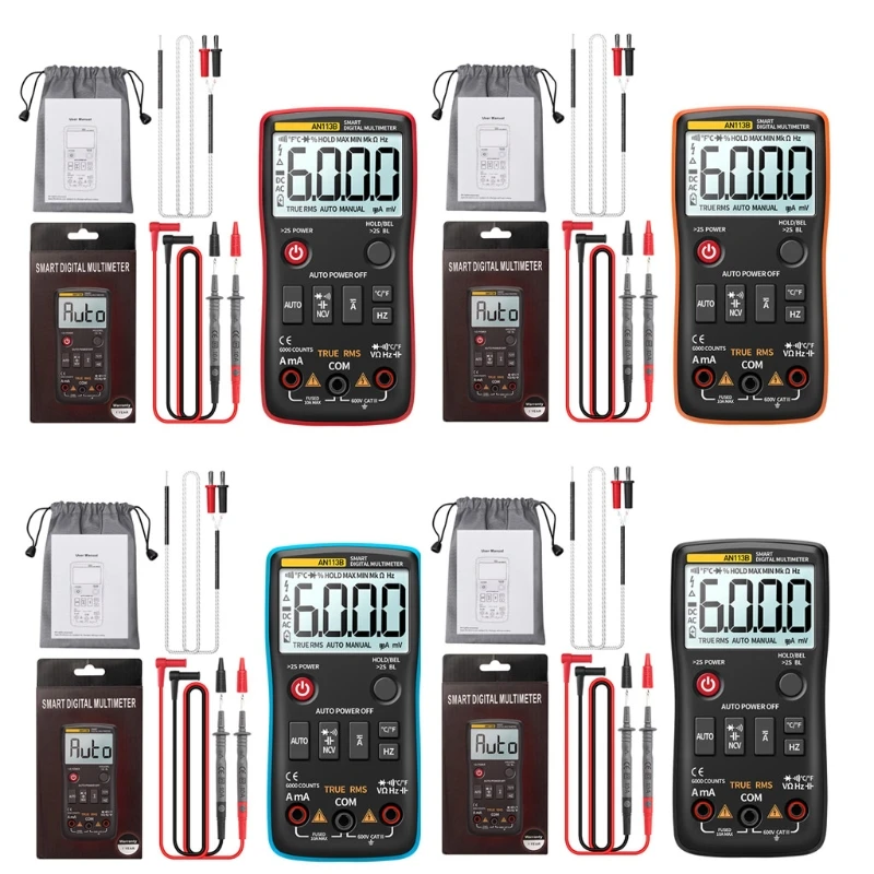 

AN113B Digital Multimeter with Temperature Tester 6000 Counts Auto-Ranging AC/DC Transistor Voltage Meter True RMS