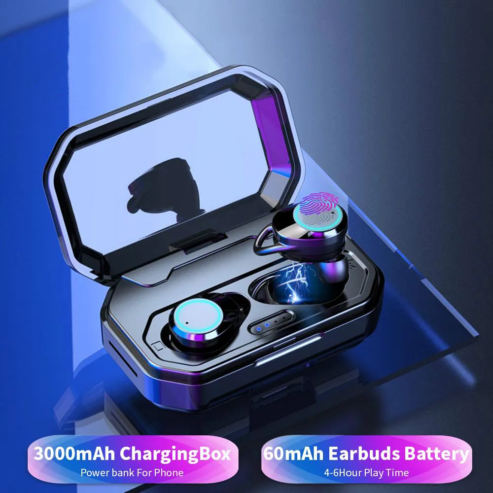 TWS X6 Bluetooth Headset 5.0 6D Stereo Headset Wireless Headset with 3300mAh LED Smart Power Bank Phone Holder for iphone Xiaomi