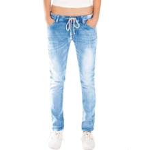 Женские летние брюки повседневные брюки для дам светильник синий до середины талии на шнурке обтягивающие джинсовые женские длинные джинсы