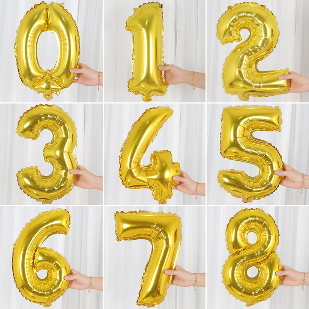Gold 16/32 дюймов большое количество воздушных шаров Baby Shower гелиевый воздушный шар из фольги цвета: золотистый, серебристый розовый синий цифр Globos День рождения свадебное воздушный шар - Цвет: Gold