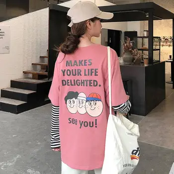 

Womens Long Sleeve Pullover T-shirt Ladies Casual Funny Tops Clothing Girls Top Tee Funky Pattern Stripe Cotton Clothes 2020